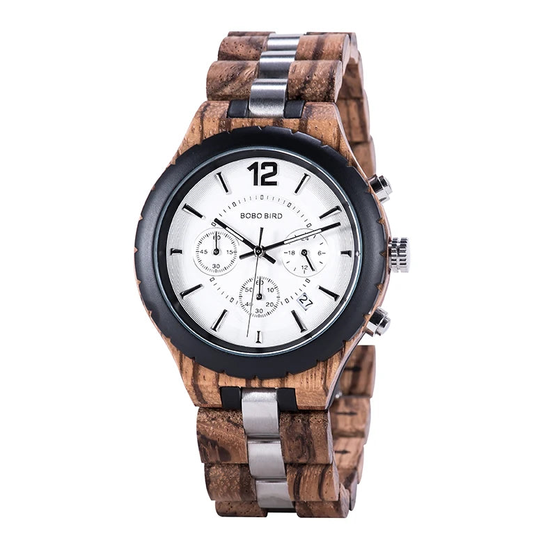 Montre en bois  Luxe Sport Mode Chronographe Montre en Bois pour Hommes