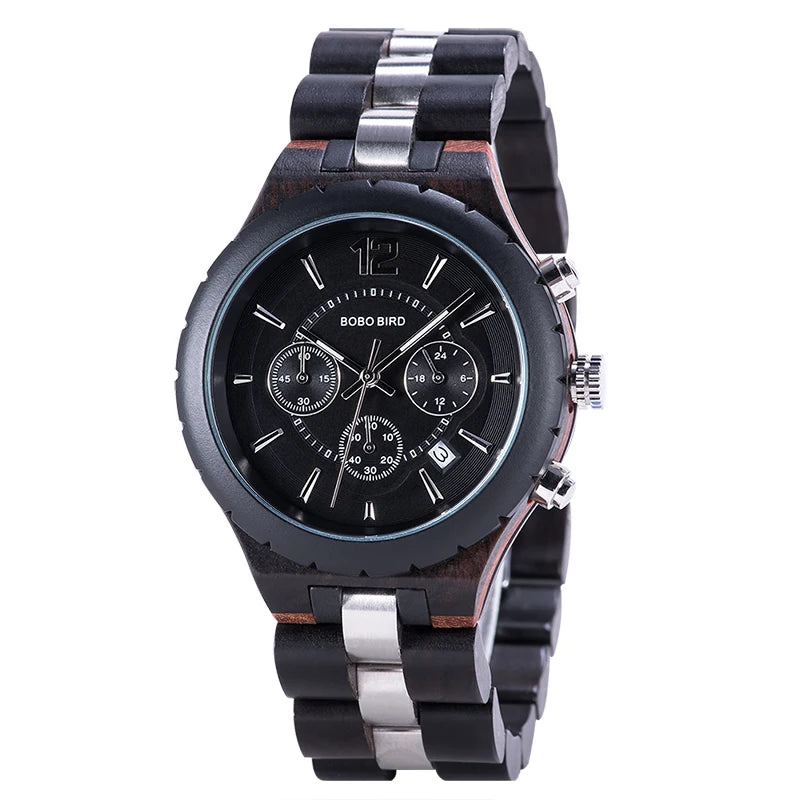 Montre en bois  Luxe Sport Mode Chronographe Montre en Bois pour Hommes