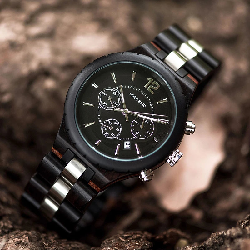 Montre en bois  Luxe Sport Mode Chronographe Montre en Bois pour Hommes