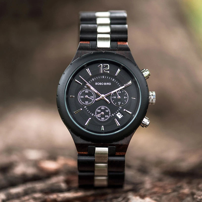 Montre en bois  Luxe Sport Mode Chronographe Montre en Bois pour Hommes
