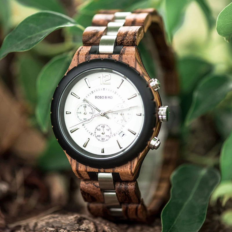 Montre en bois  Luxe Sport Mode Chronographe Montre en Bois pour Hommes